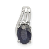 Sterling Silver Rhodium Plated Diamond & Sapphire Oval Pendant